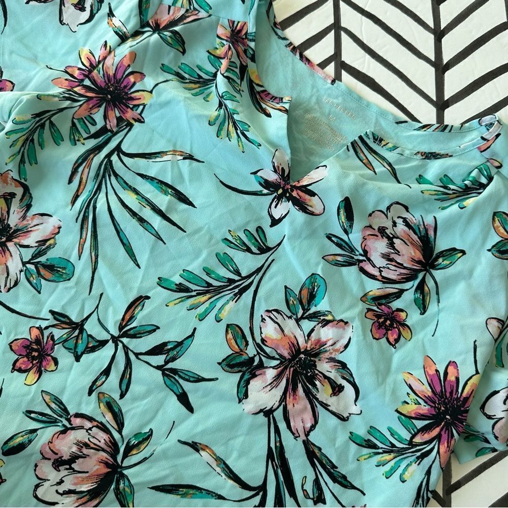 Van Heusen Tropical Floral Short Sleeve Blouse Light Blue